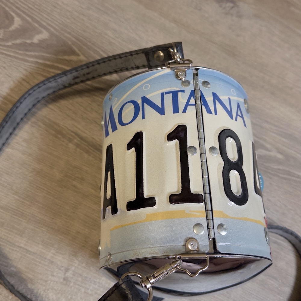 Little Earth Montana Blue and White License Plate Crossbody Bag